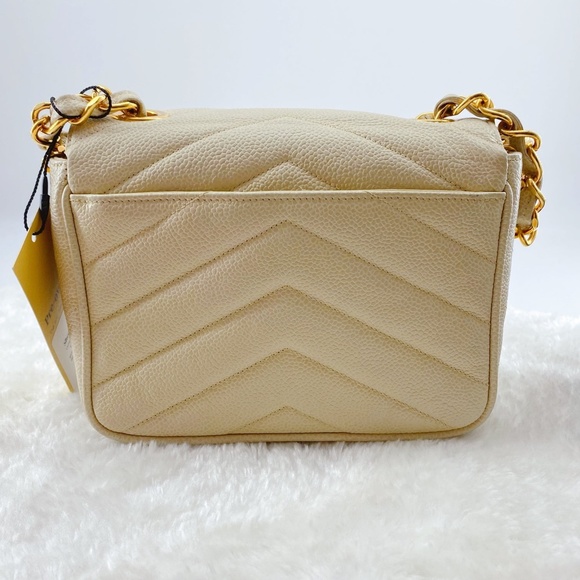 Chanel Cream Vintage Caviar Leather V Stitch Shoulder Bag - Picture 6 of 16